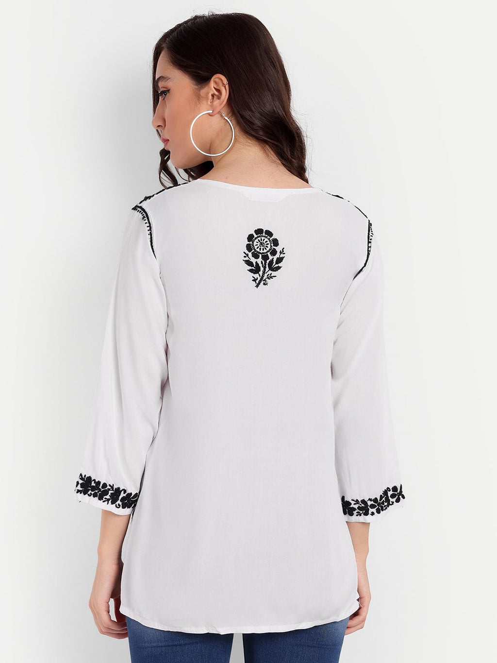 Lucknow Chikankari Hand Embroidered Short Top Modal Cotton - Indiankala4u