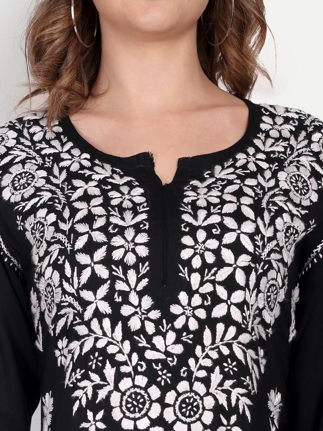 Lucknow Chikankari Hand Embroidered Short Top Modal Cotton - Indiankala4u