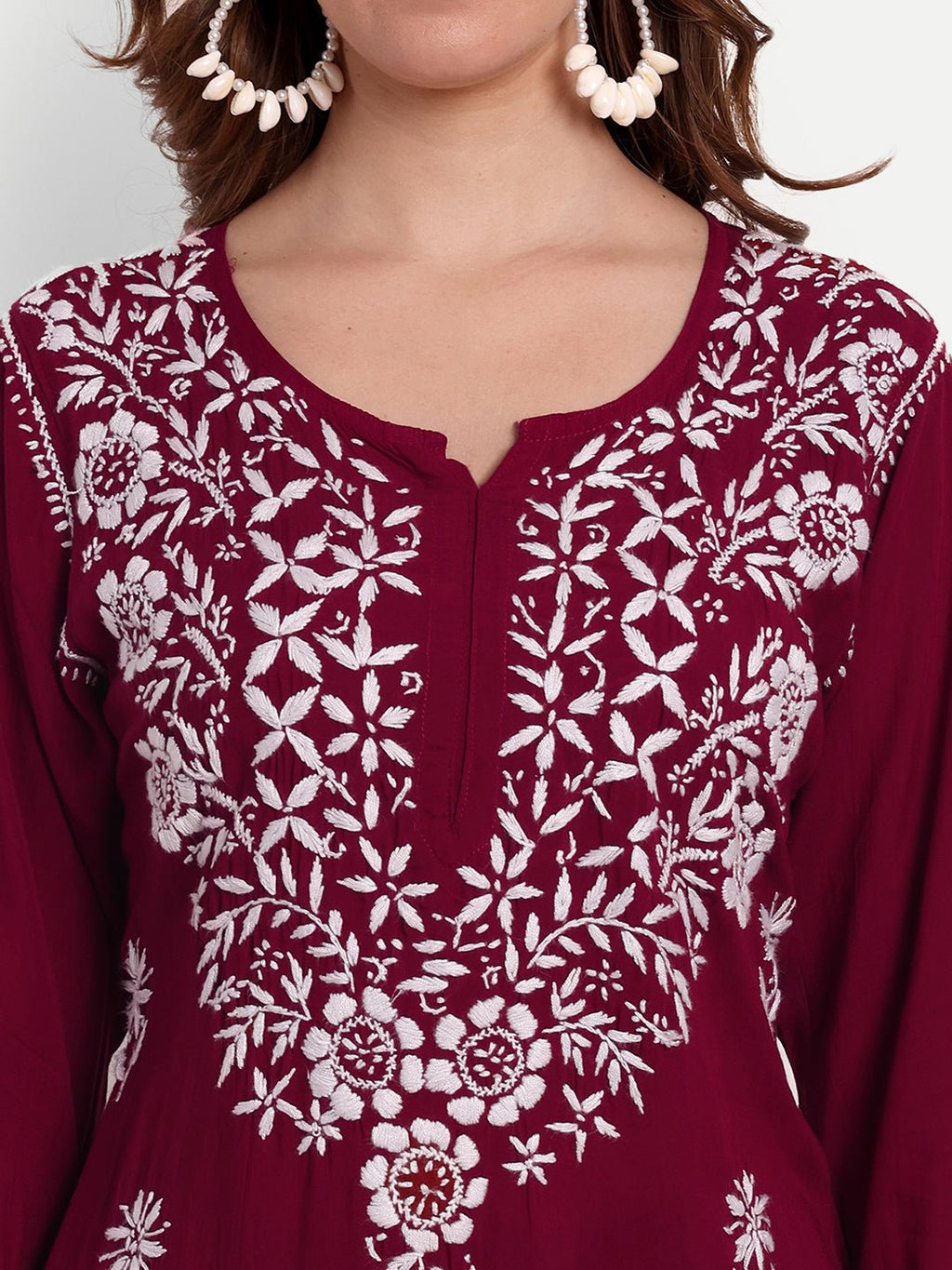 Lucknow Chikankari Hand Embroidered Short Top Modal Cotton - Indiankala4u