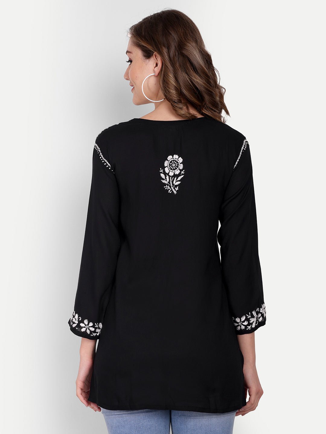 Lucknow Chikankari Hand Embroidered Short Top Modal Cotton - Indiankala4u