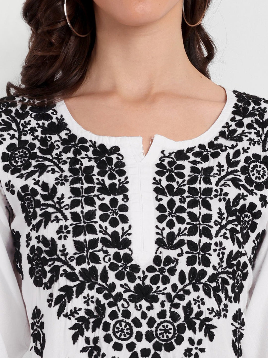 Lucknow Chikankari Hand Embroidered Short Top Modal Cotton - Indiankala4u