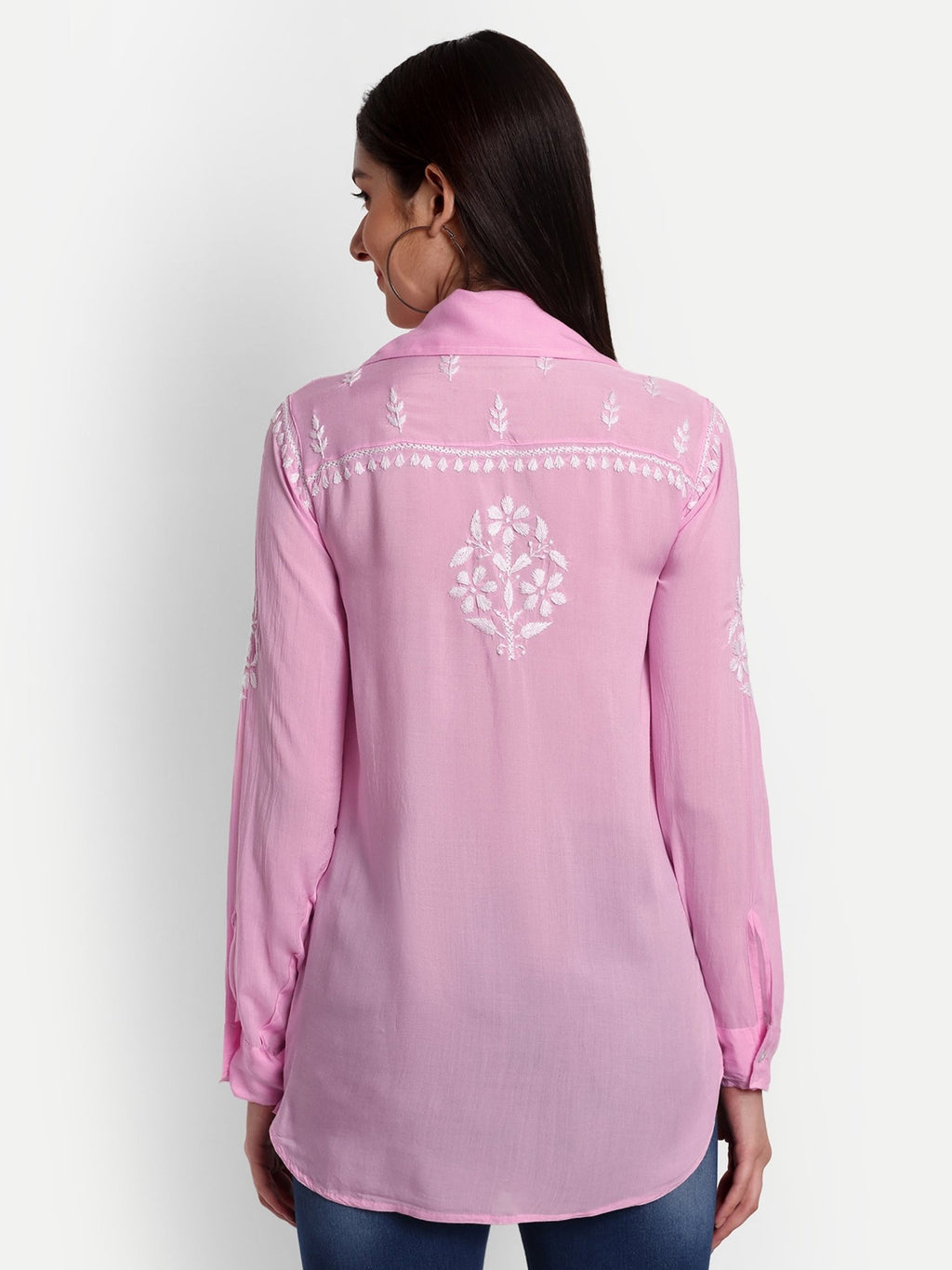 Lucknow Chikankari Hand Embroidered Short Top Shirt Modal Cotton - Indiankala4u