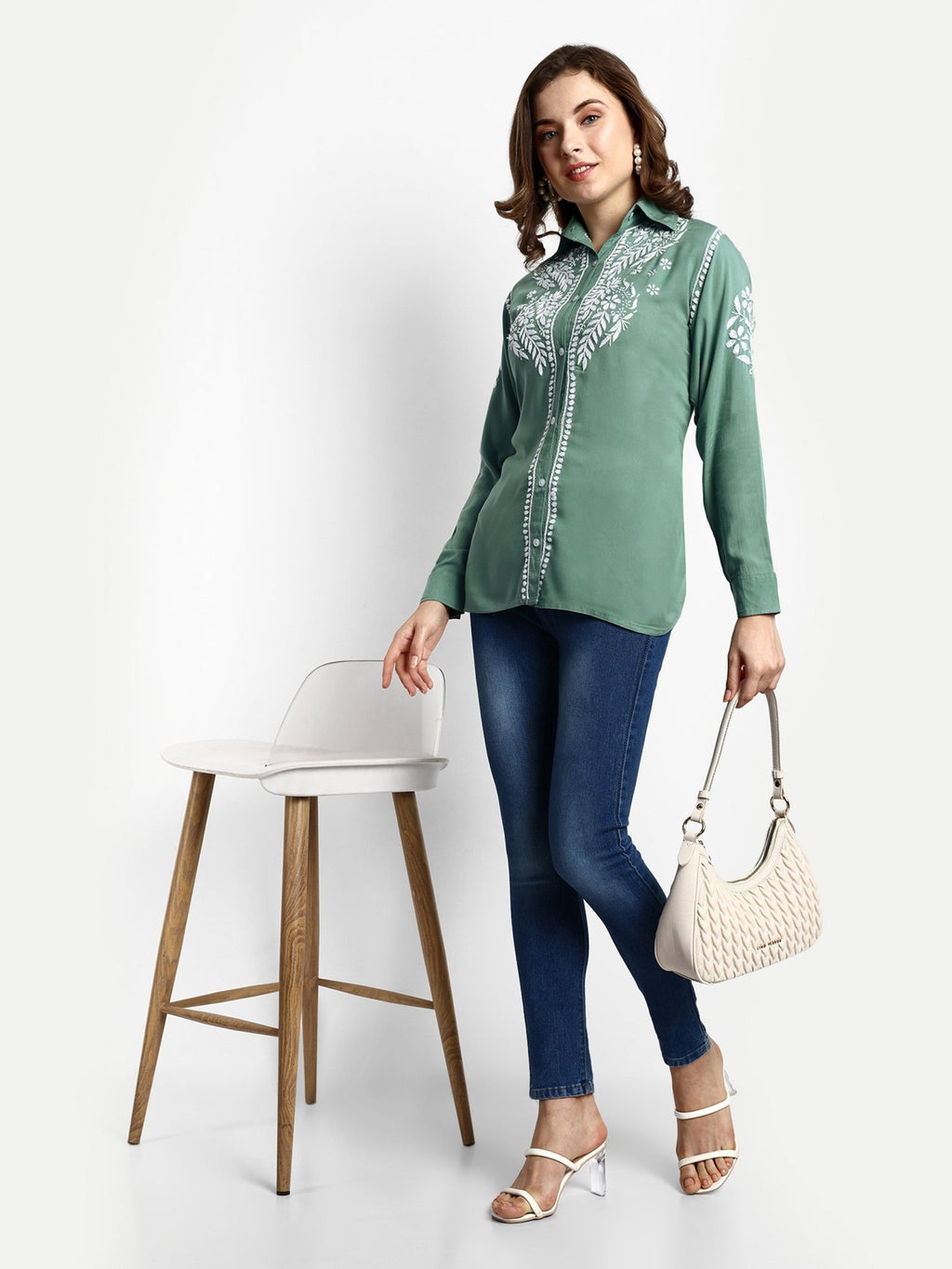 Lucknow Chikankari Hand Embroidered Short Top Shirt Modal Cotton - Indiankala4u