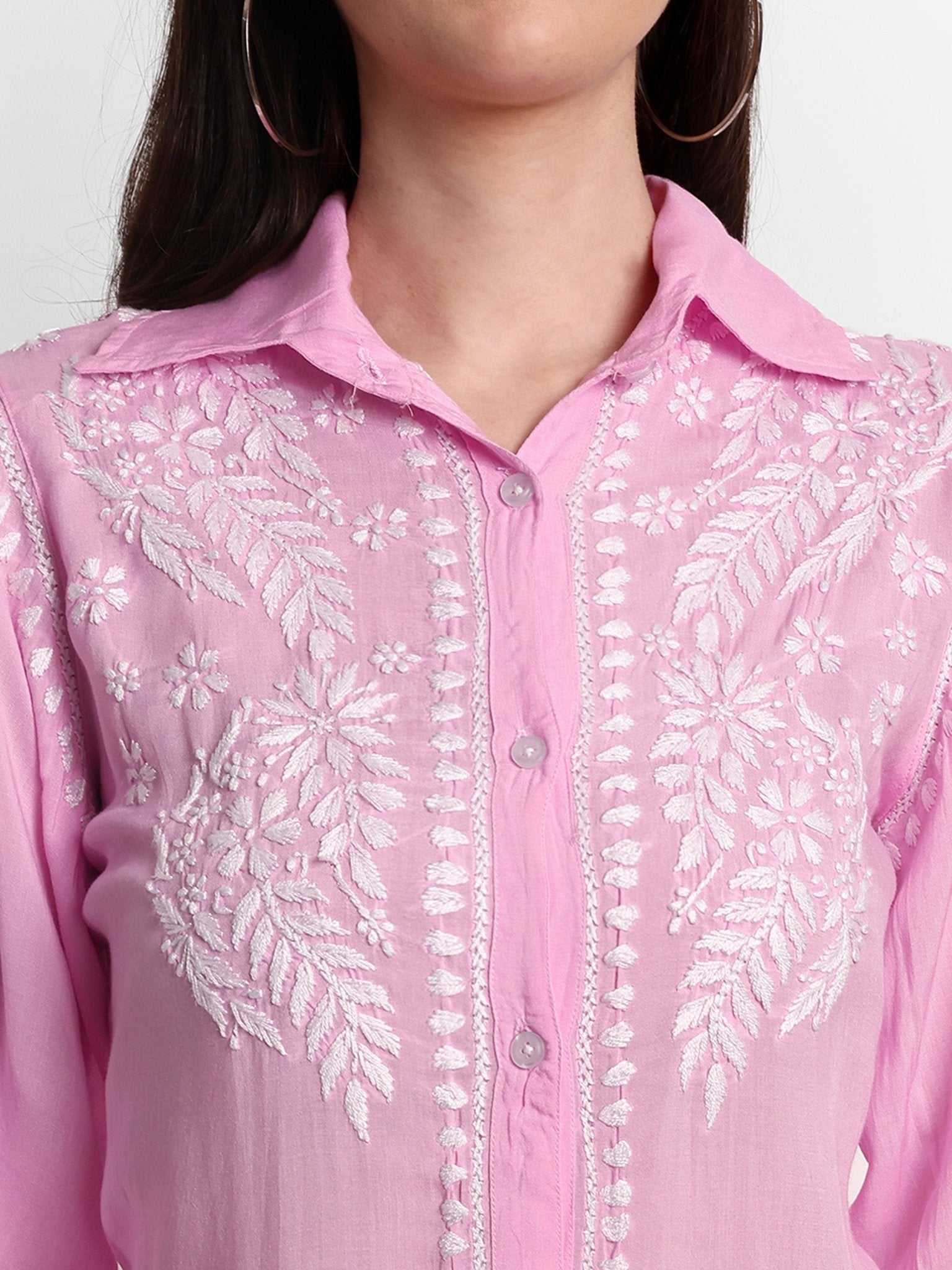 Lucknow Chikankari Hand Embroidered Short Top Shirt Modal Cotton - Indiankala4u