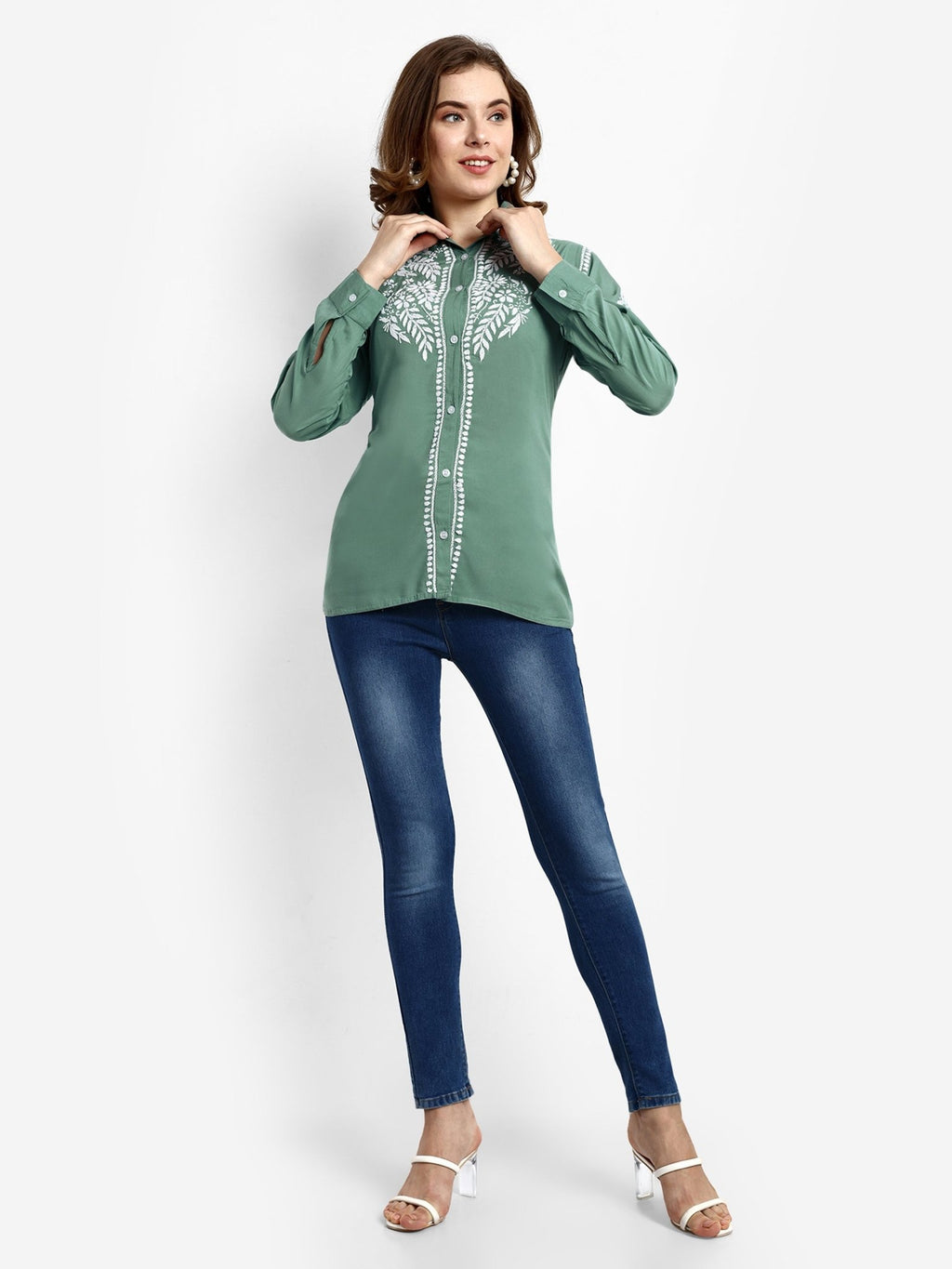 Lucknow Chikankari Hand Embroidered Short Top Shirt Modal Cotton - Indiankala4u