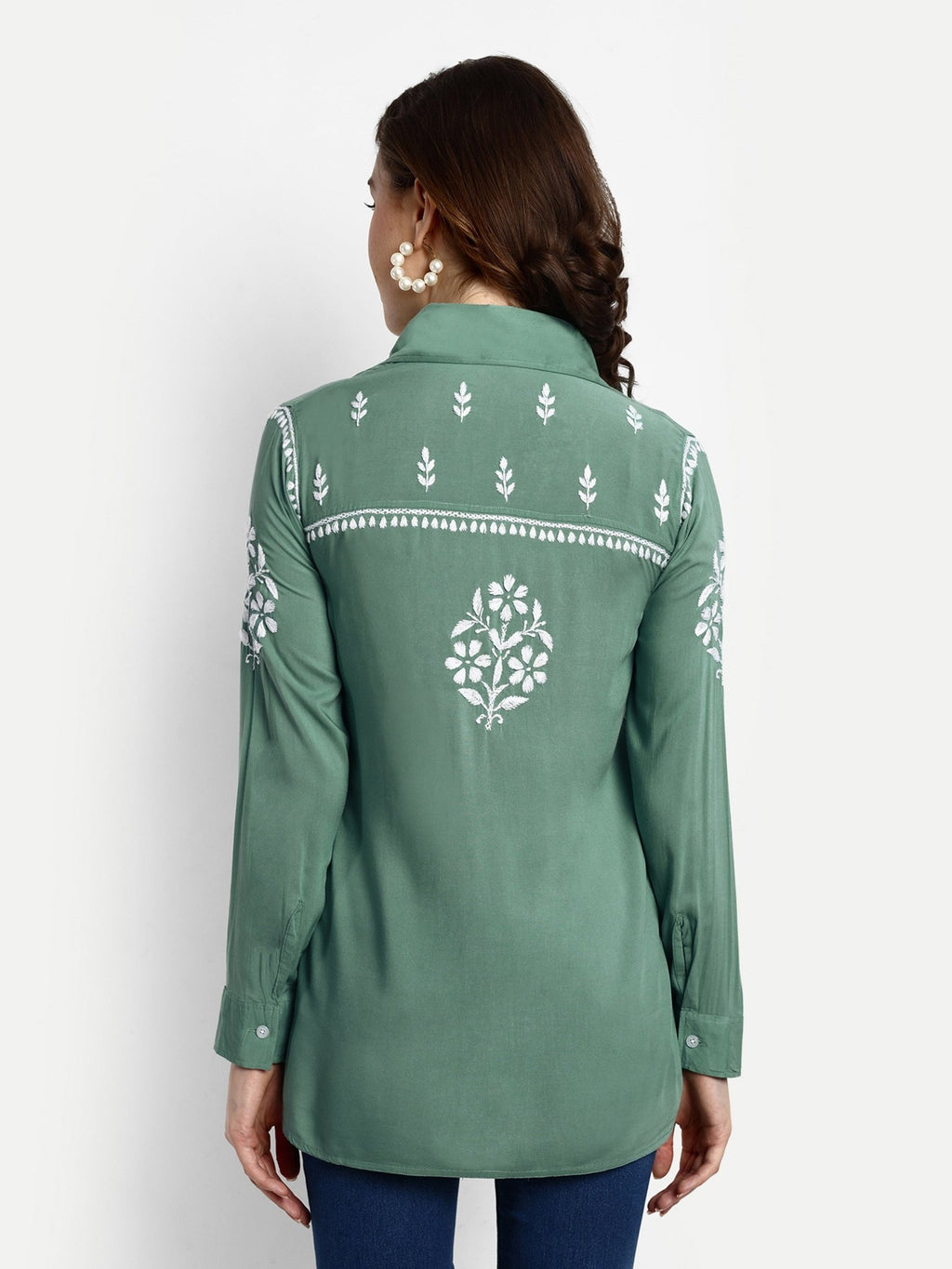 Lucknow Chikankari Hand Embroidered Short Top Shirt Modal Cotton - Indiankala4u