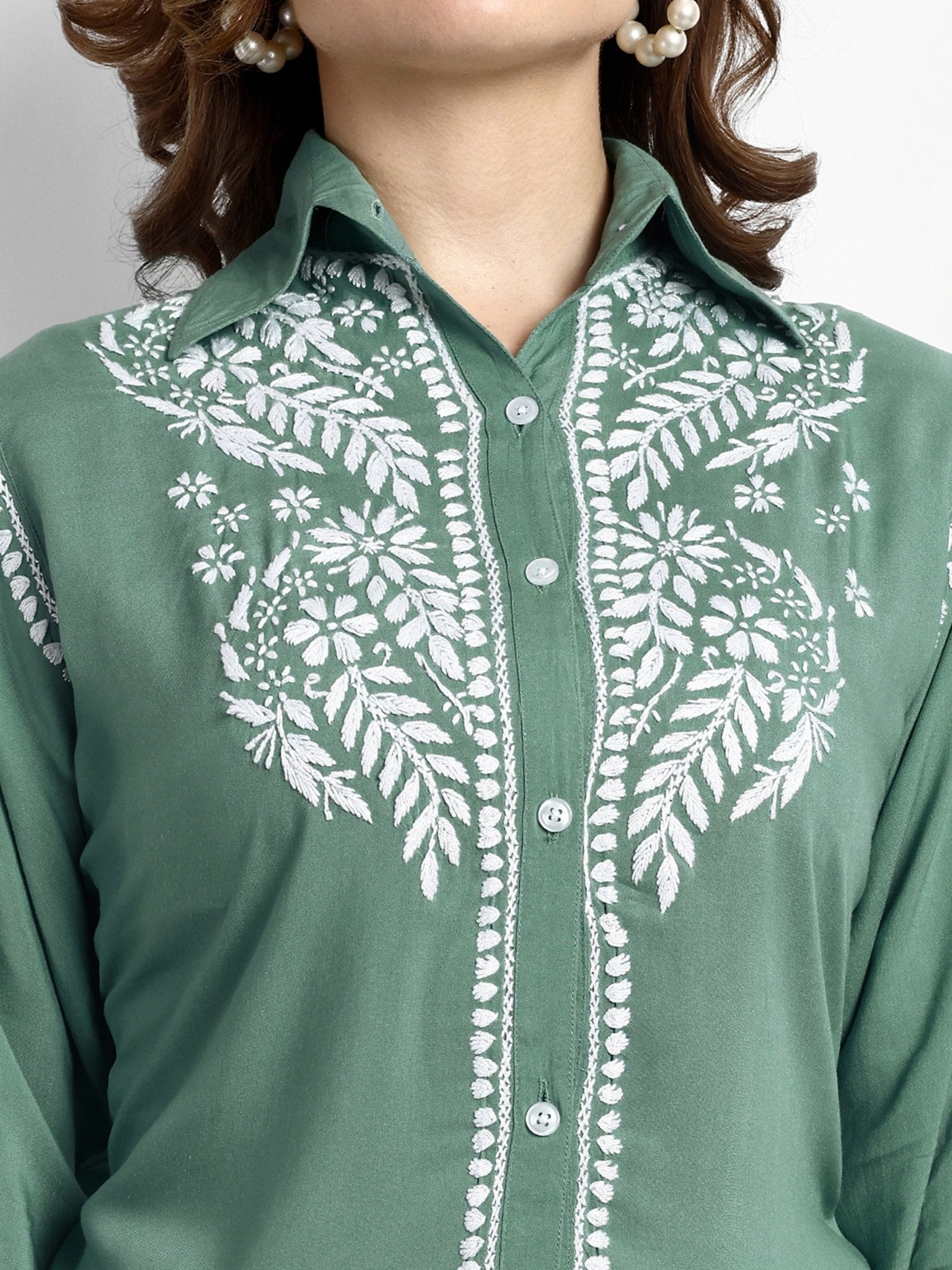 Lucknow Chikankari Hand Embroidered Short Top Shirt Modal Cotton - Indiankala4u