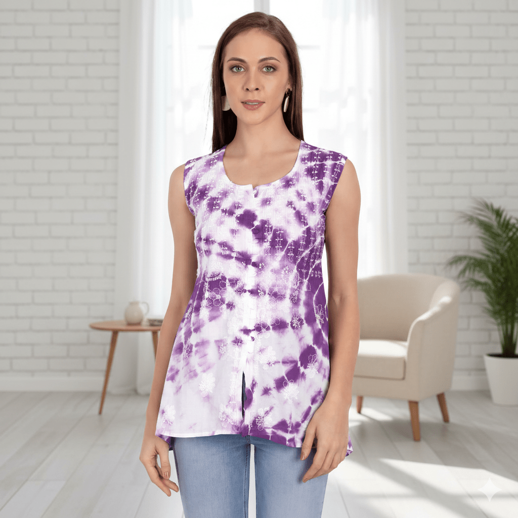 Lucknow Chikankari Hand Embroidered Tie Dye Short Kurtis - Indiankala4u