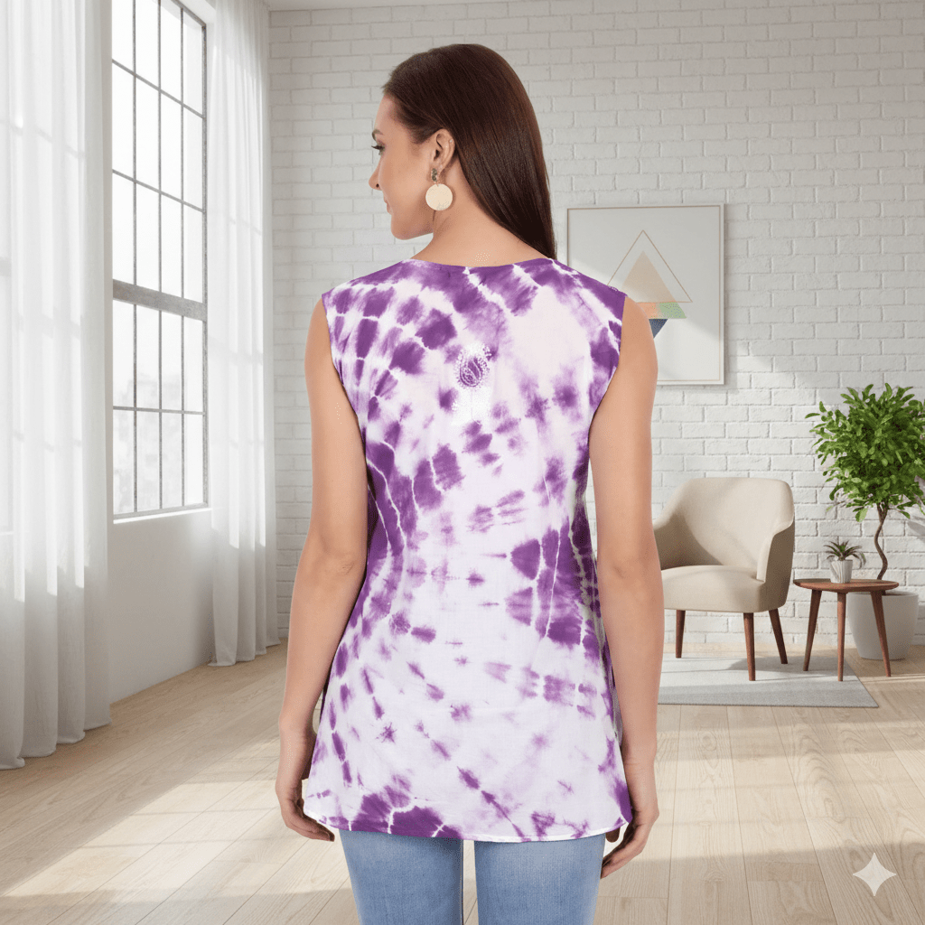 Lucknow Chikankari Hand Embroidered Tie Dye Short Kurtis - Indiankala4u