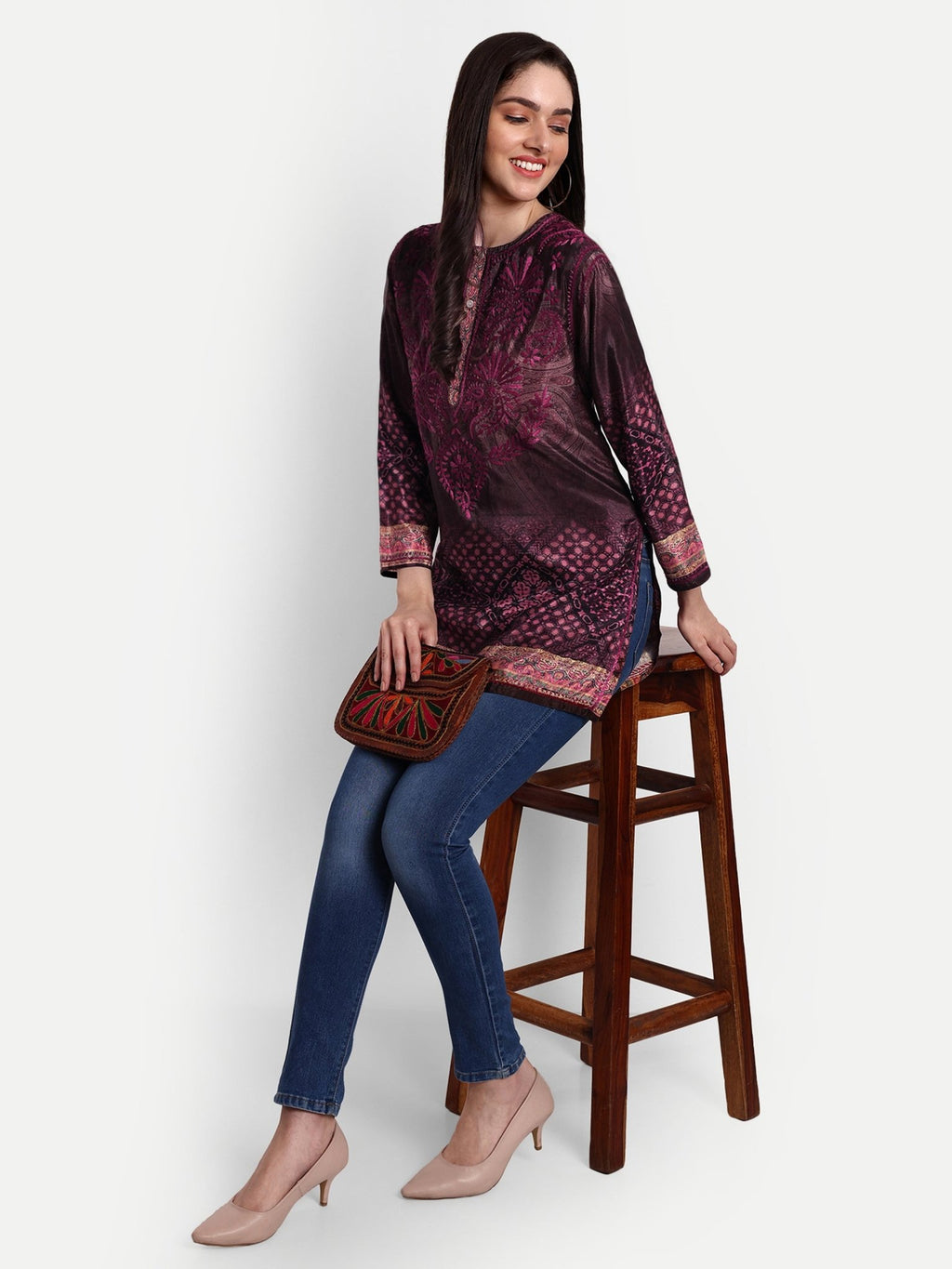 Lucknow Chikankari Hand Embroidered Top Polysilk - Indiankala4u