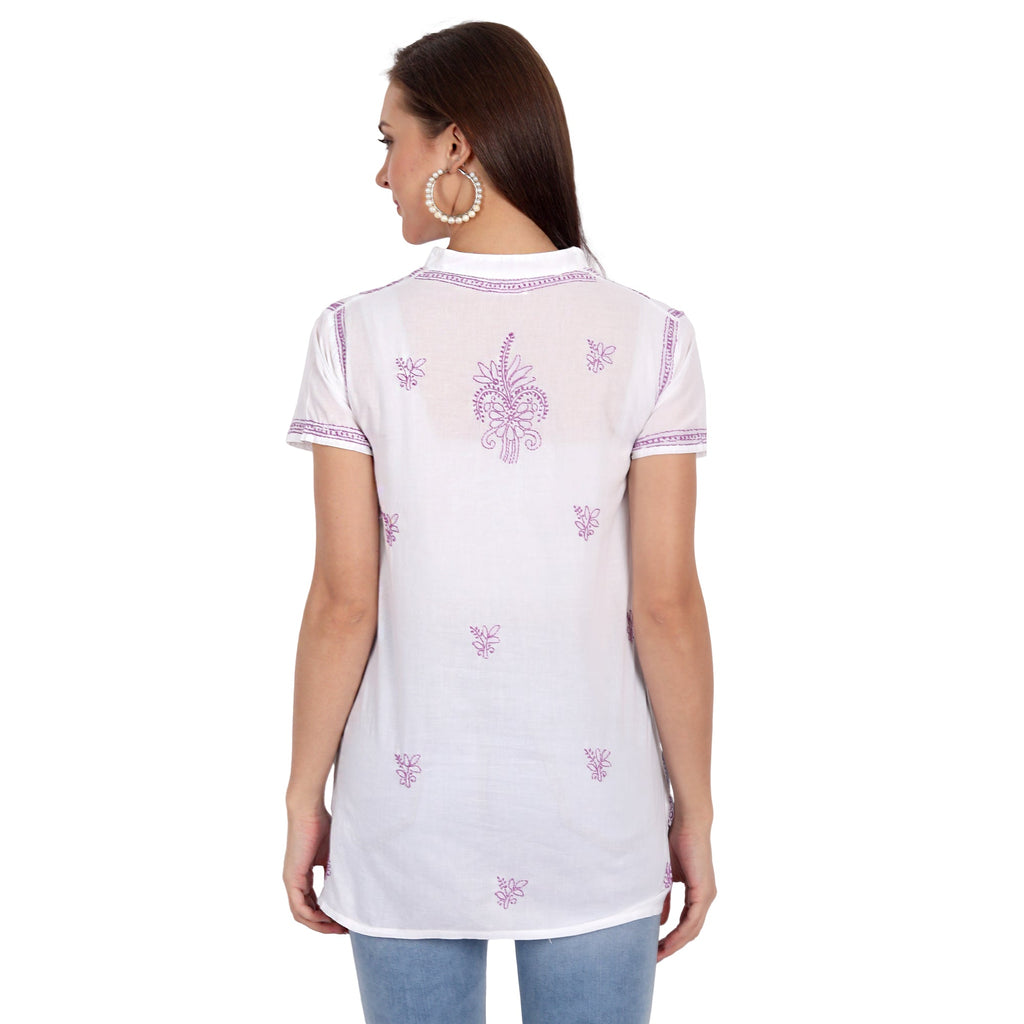 Lucknow Chikankari Hand Embroidered Top White - Indiankala4u