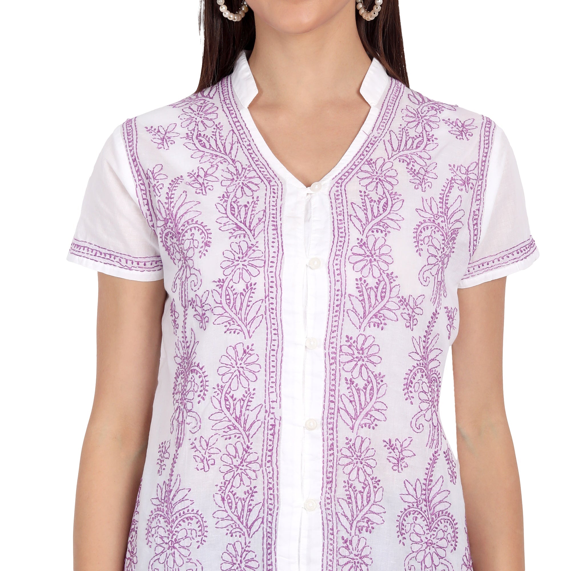 Lucknow Chikankari Hand Embroidered Top White - Indiankala4u