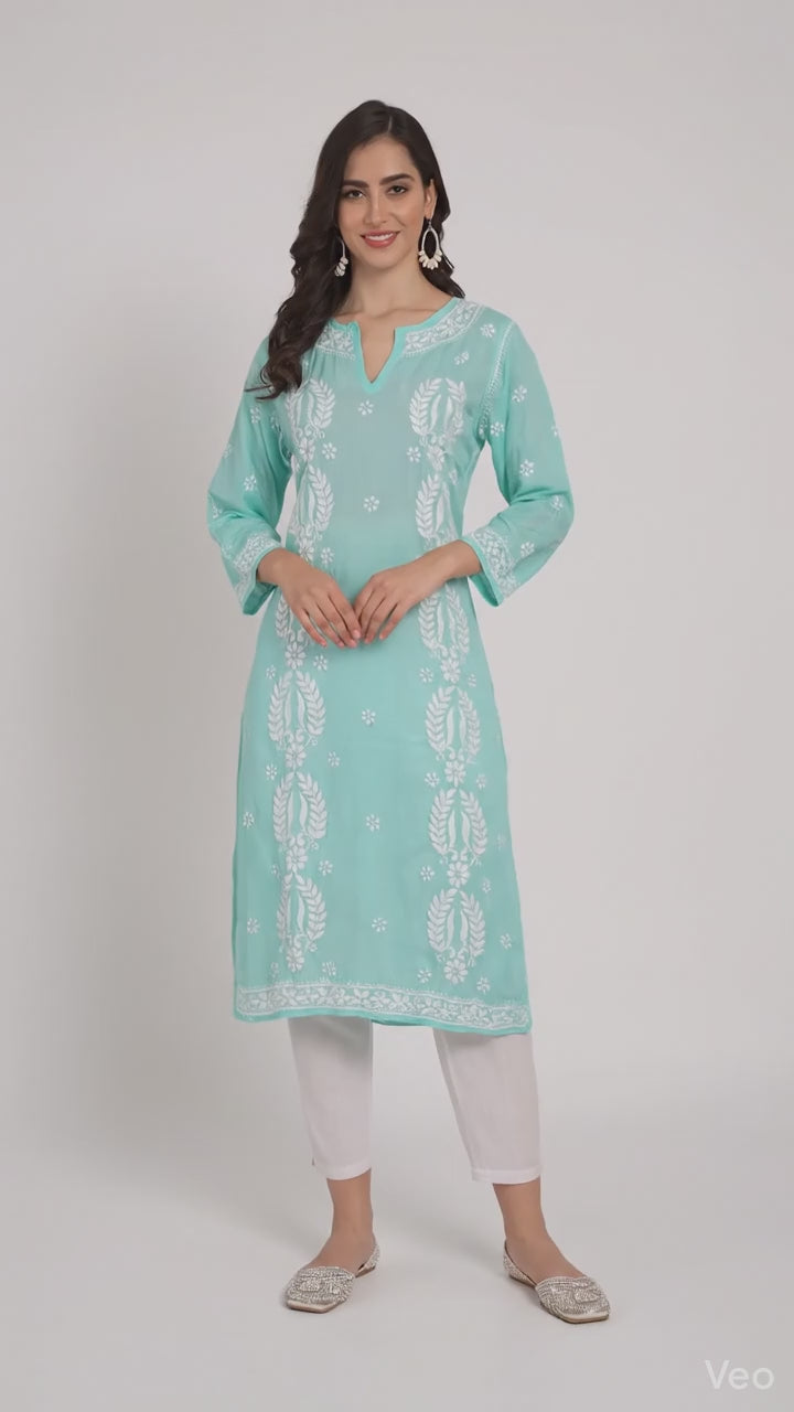 Lucknow Chikankari Hand Embroidered Long kurta  Modal Cotton