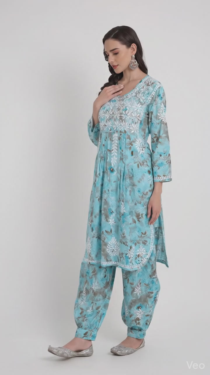 Lucknow Chikankari Hand Embroidered Co ord Set Salwar Suit Set MulMul Cotton