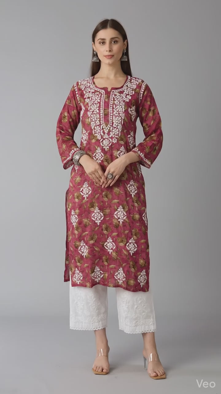 Lucknow Chikankari Hand Embroidered Long Kurta Mulmul
