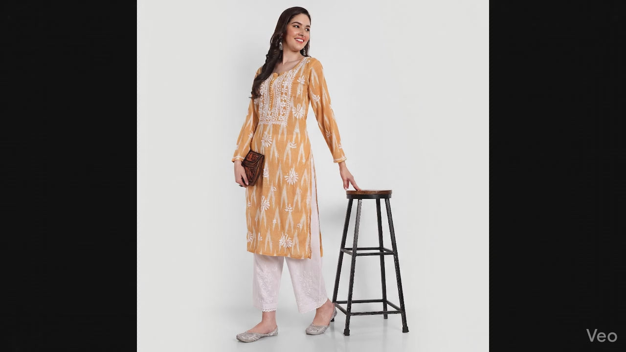 Lucknow Chikankari Hand Embroidered  Kurta  Ikat Cotton