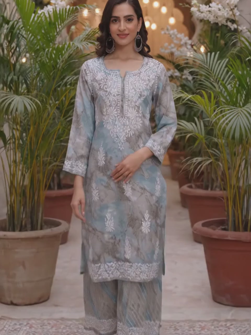 Lucknow Chikankari Hand Embroidered Kurta and Palazzo  Set Rayon Slub