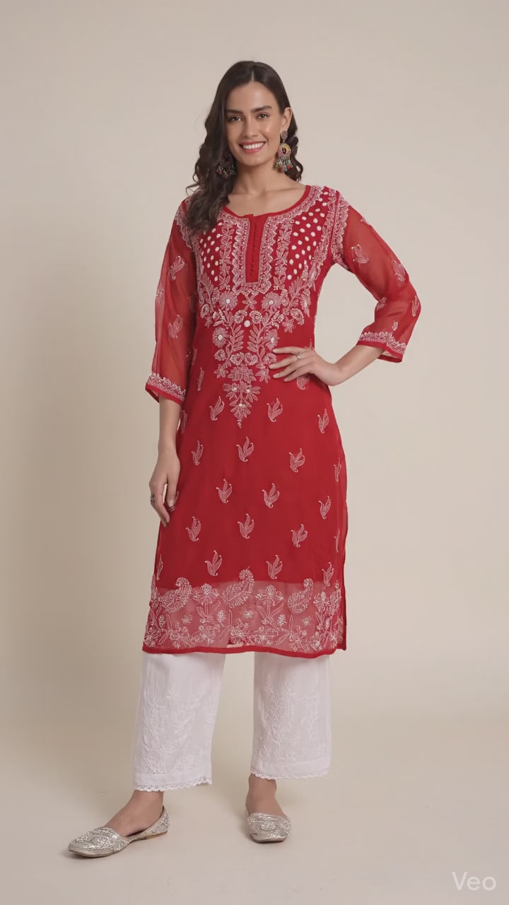 Lucknow Chikankari Hand Embroidered Kurta with Matching Inner, Georgette