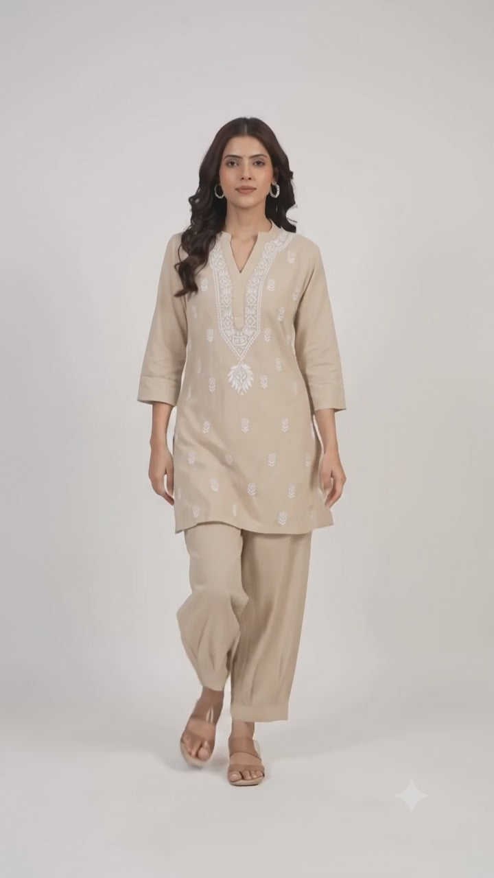 Lucknow Chikankari Hand Embroidered Co-Ord Set  Dobby Cotton