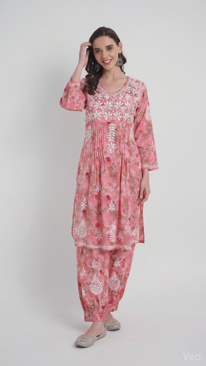 Lucknow Chikankari Hand Embroidered Co ord Set Salwar Suit Set MulMul Cotton