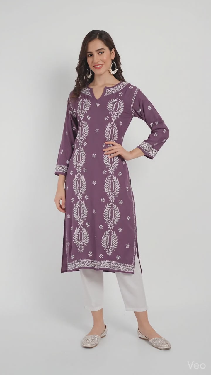 Lucknow Chikankari Hand Embroidered Long kurta  Modal Cotton