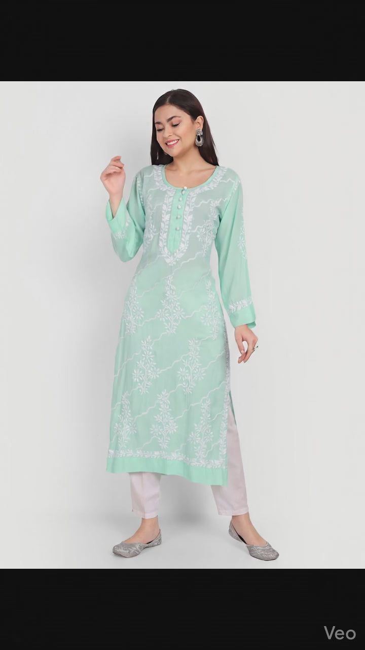 Lucknow Chikankari Hand Embroidered Long kurta  Modal Cotton