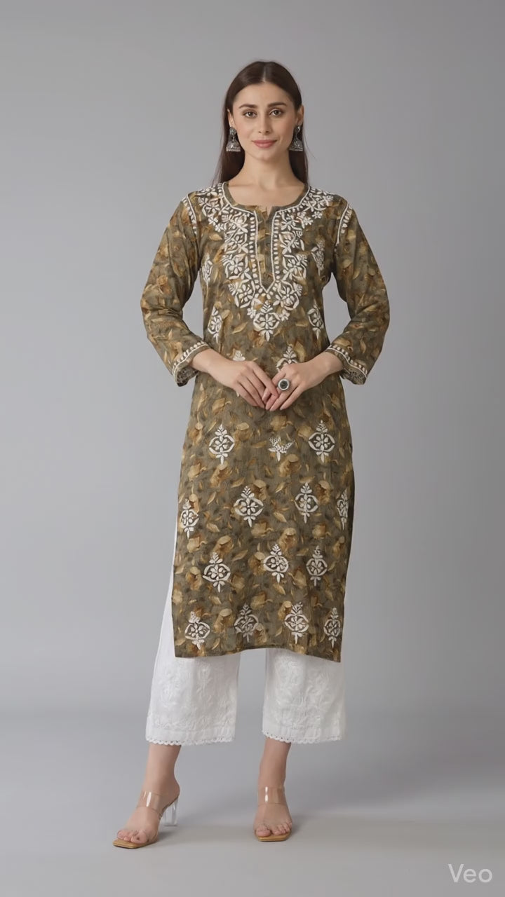 Lucknow Chikankari Hand Embroidered Long Kurta Mulmul