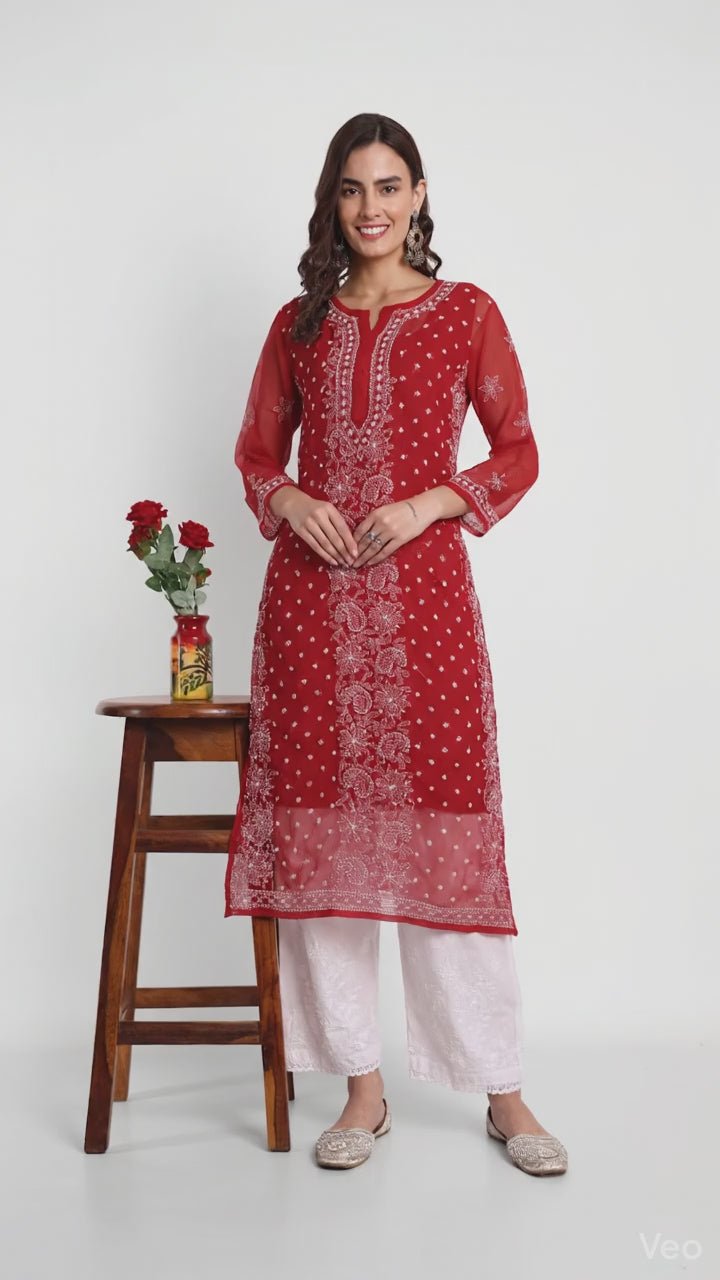 Lucknow Chikankari Hand Embroidered Kurta with Matching Inner, Georgette