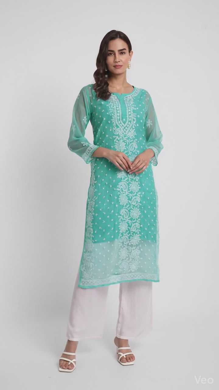 Lucknow Chikankari Hand Embroidered Kurta with Matching Inner, Georgette