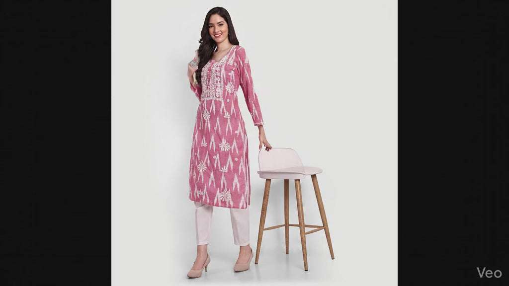 Lucknow Chikankari Hand Embroidered  Kurta  Ikat Cotton