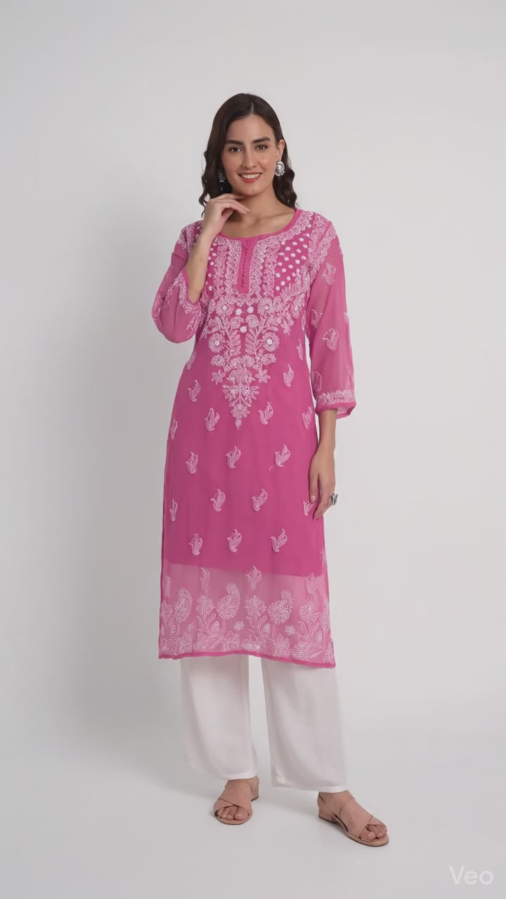 Lucknow Chikankari Hand Embroidered Kurta with Matching Inner, Georgette