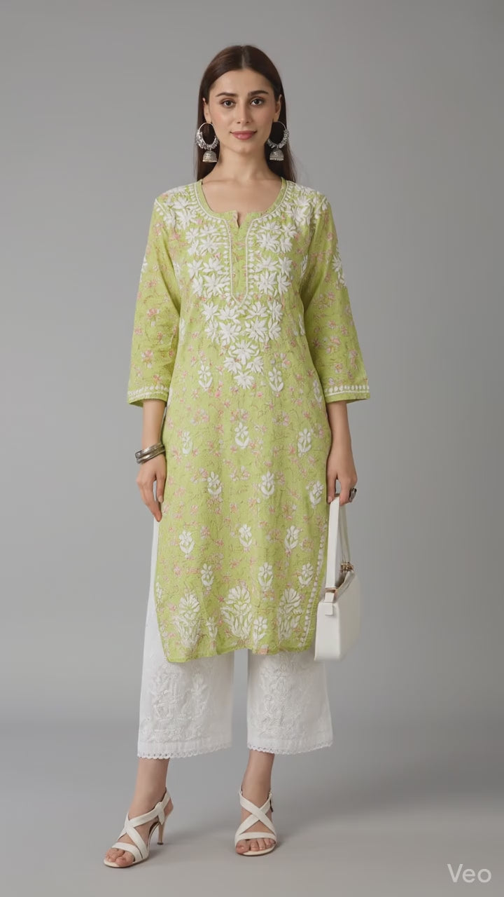 Lucknow Chikankari Hand Embroidered Long Kurta Mulmul Cotton