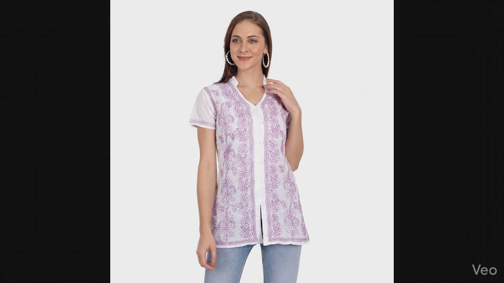 Lucknow Chikankari Hand Embroidered Top White