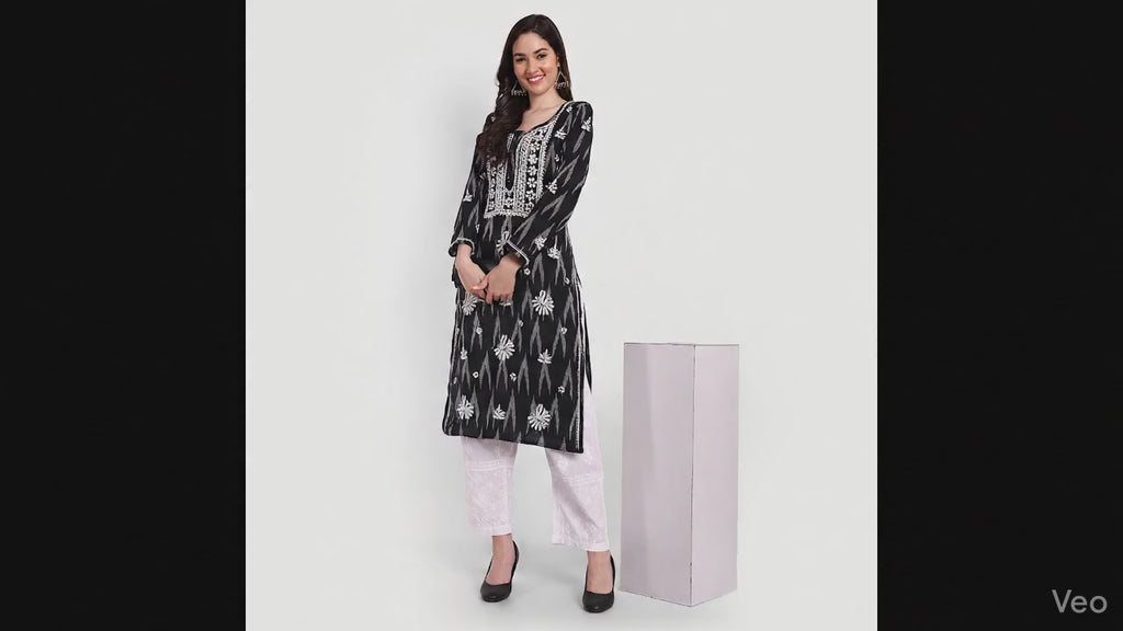 Lucknow Chikankari Hand Embroidered  Kurta  Ikat Cotton