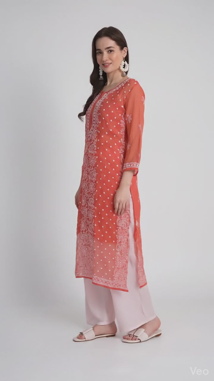 Lucknow Chikankari Hand Embroidered Kurta with Matching Inner, Georgette