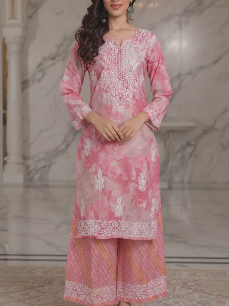 Lucknow Chikankari Hand Embroidered Kurta and Palazzo  Set Rayon Slub