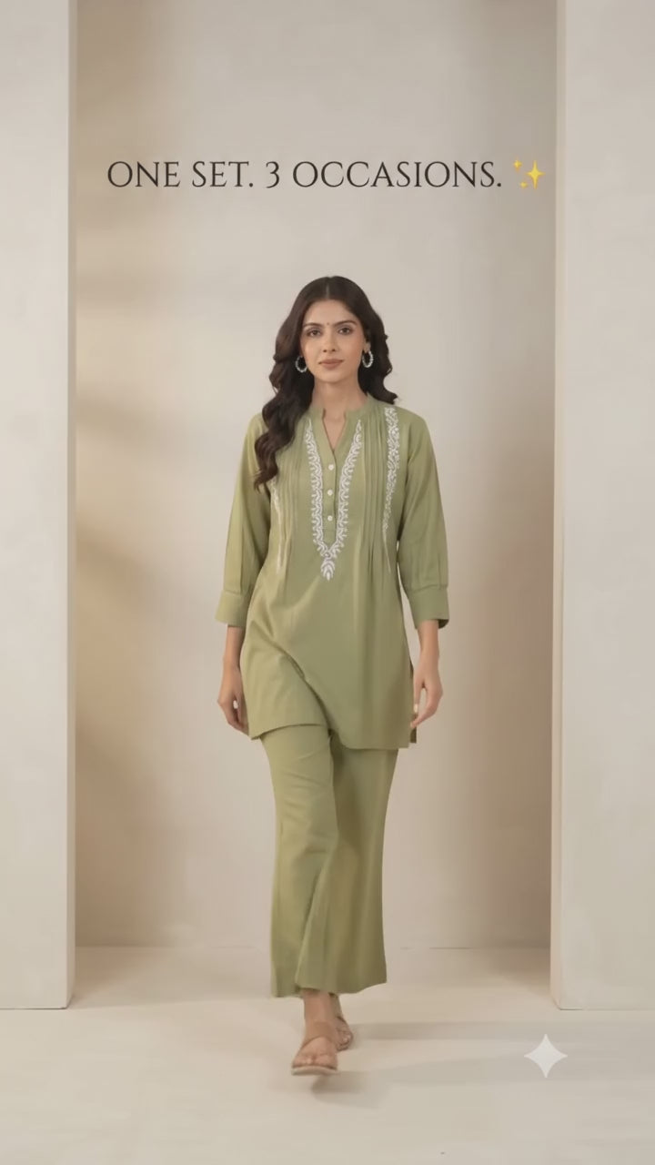Lucknow Chikankari Hand Embroidered Co-Ord Set  Dobby Cotton