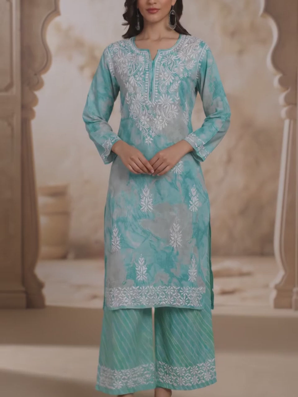 Lucknow Chikankari Hand Embroidered Kurta and Palazzo  Set Rayon Slub