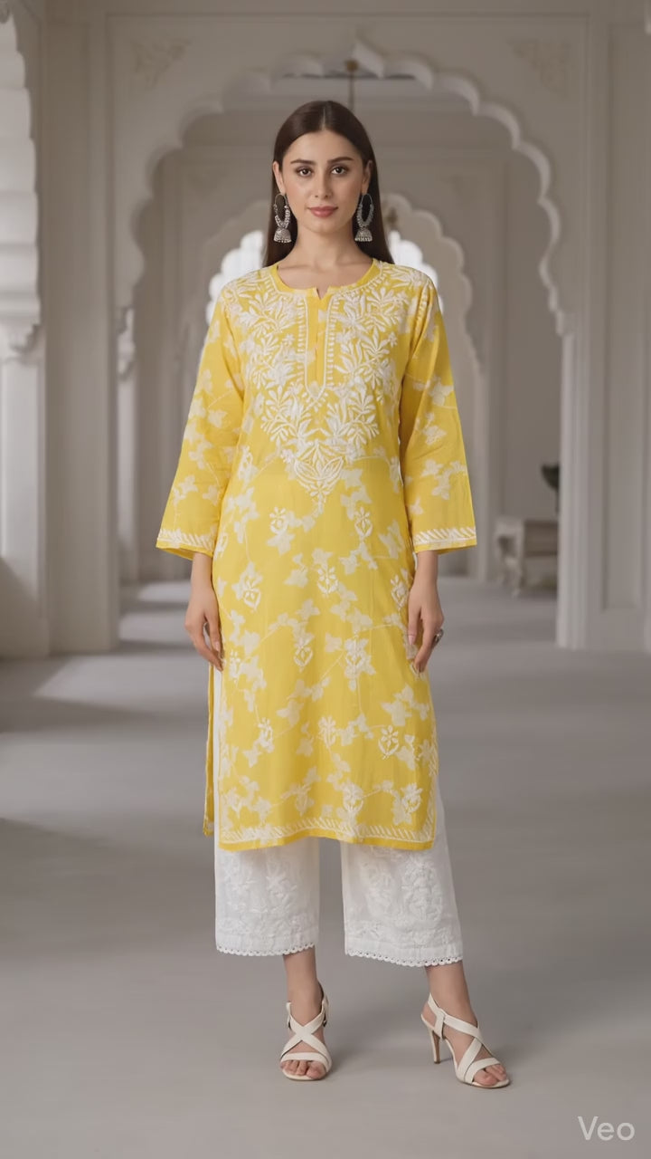 Lucknow Chikankari Hand Embroidered Long Kurta Mulmul