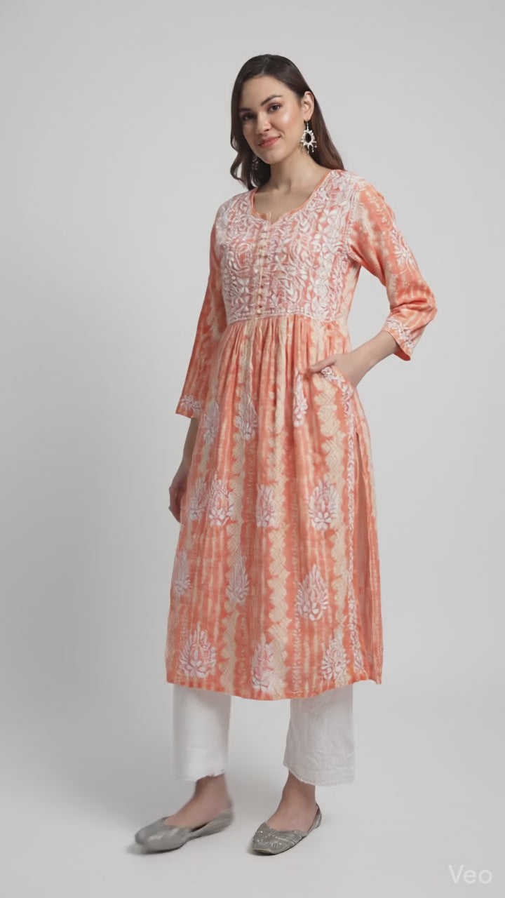 Lucknow Chikankari Hand Embroidered  Nyra cut Kurta