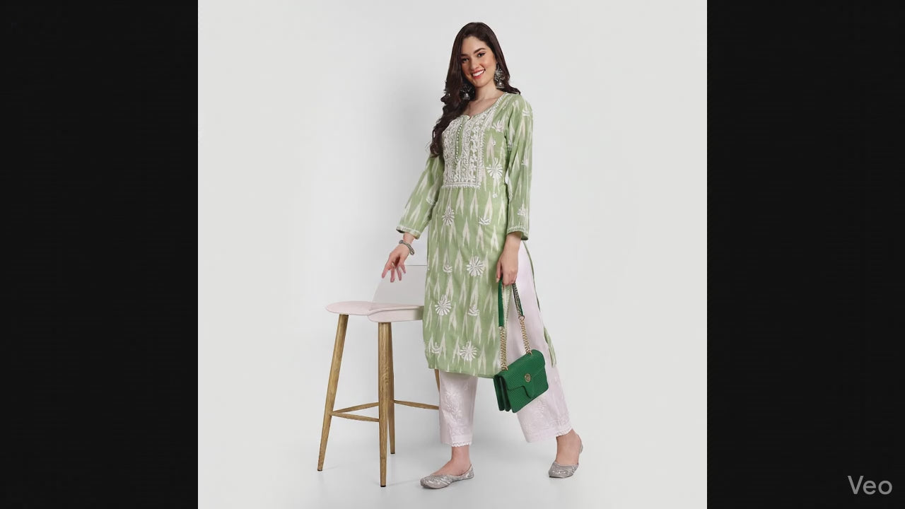 Lucknow Chikankari Hand Embroidered  Kurta  Ikat Cotton