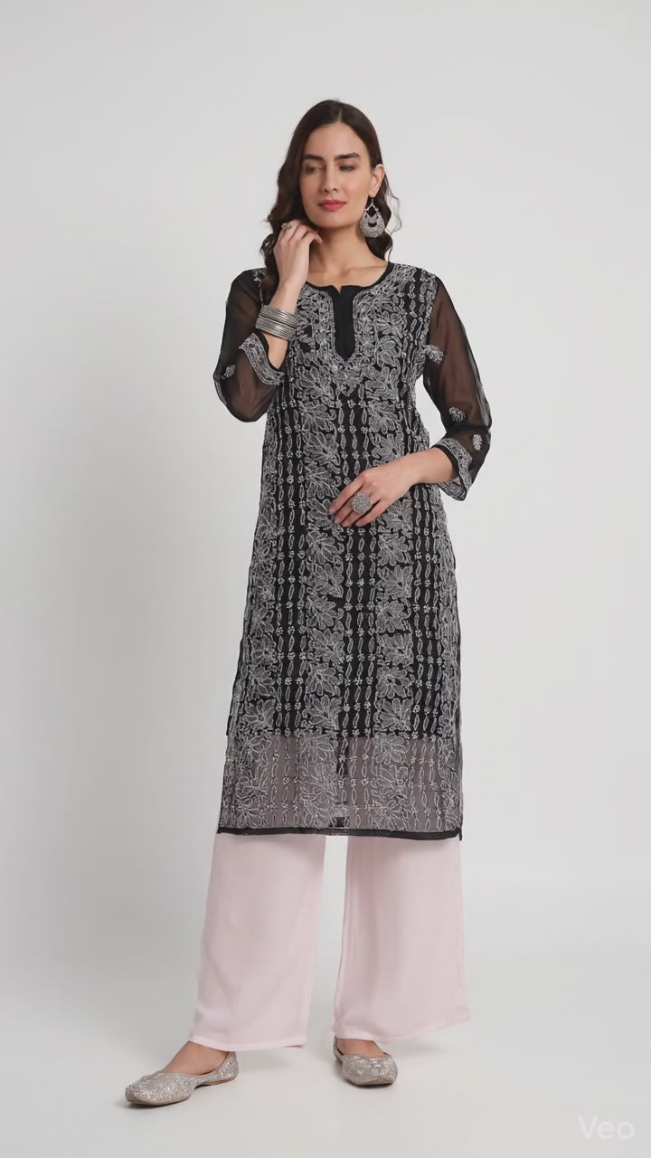 Lucknow Chikankari Hand Embroidered Kurta with Matching Inner, Georgette