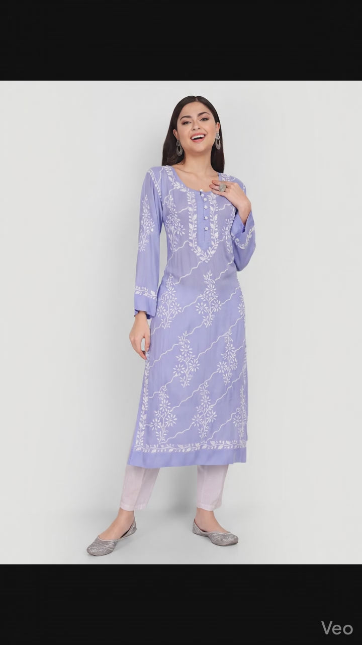 Lucknow Chikankari Hand Embroidered Long kurta  Modal Cotton