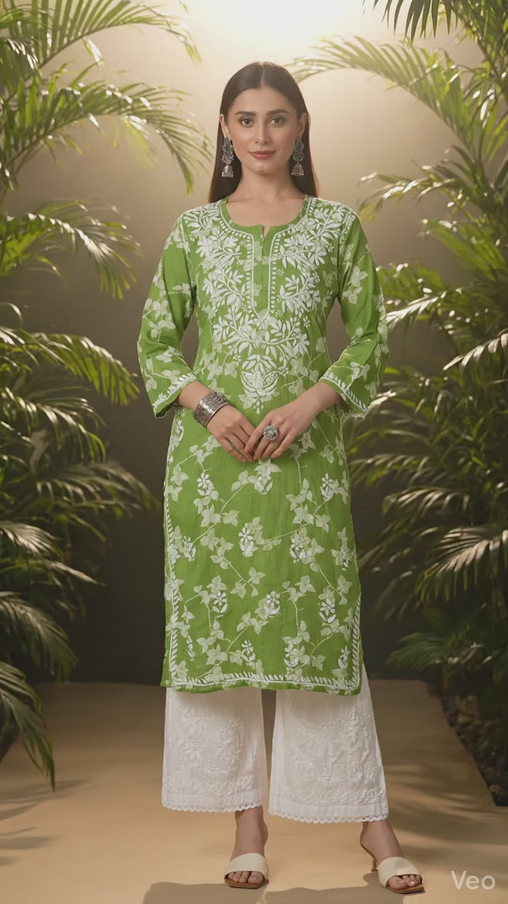 Lucknow Chikankari Hand Embroidered Long Kurta Mulmul