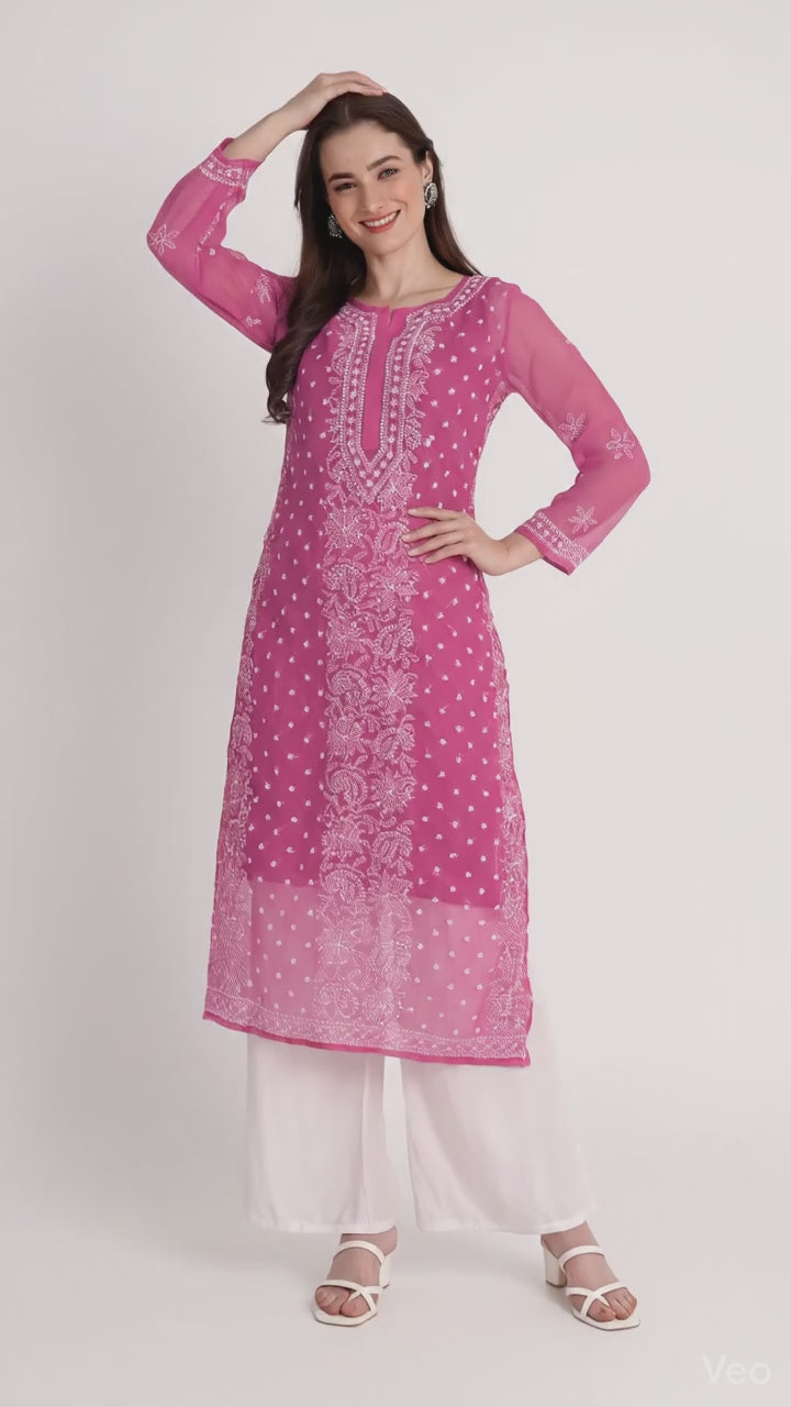 Lucknow Chikankari Hand Embroidered Kurta with Matching Inner, Georgette