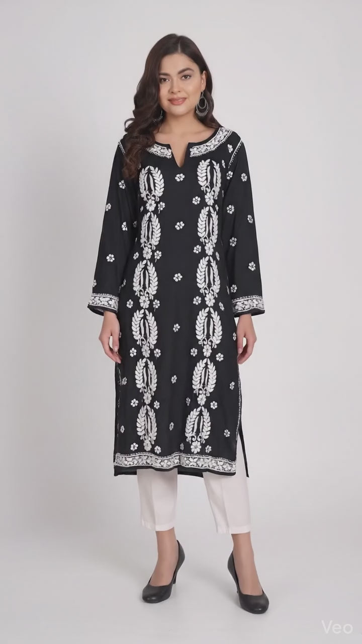 Lucknow Chikankari Hand Embroidered Long kurta  Modal Cotton