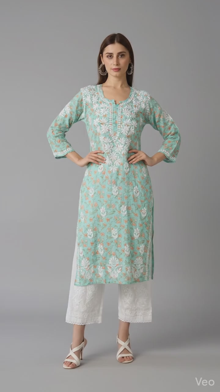 Lucknow Chikankari Hand Embroidered Long Kurta Mulmul Cotton
