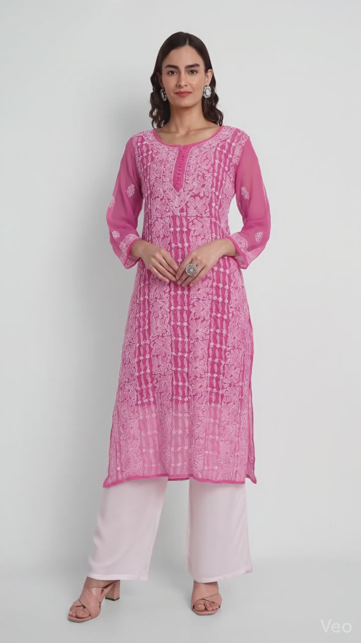 Lucknow Chikankari Hand Embroidered Kurta with Matching Inner, Georgette
