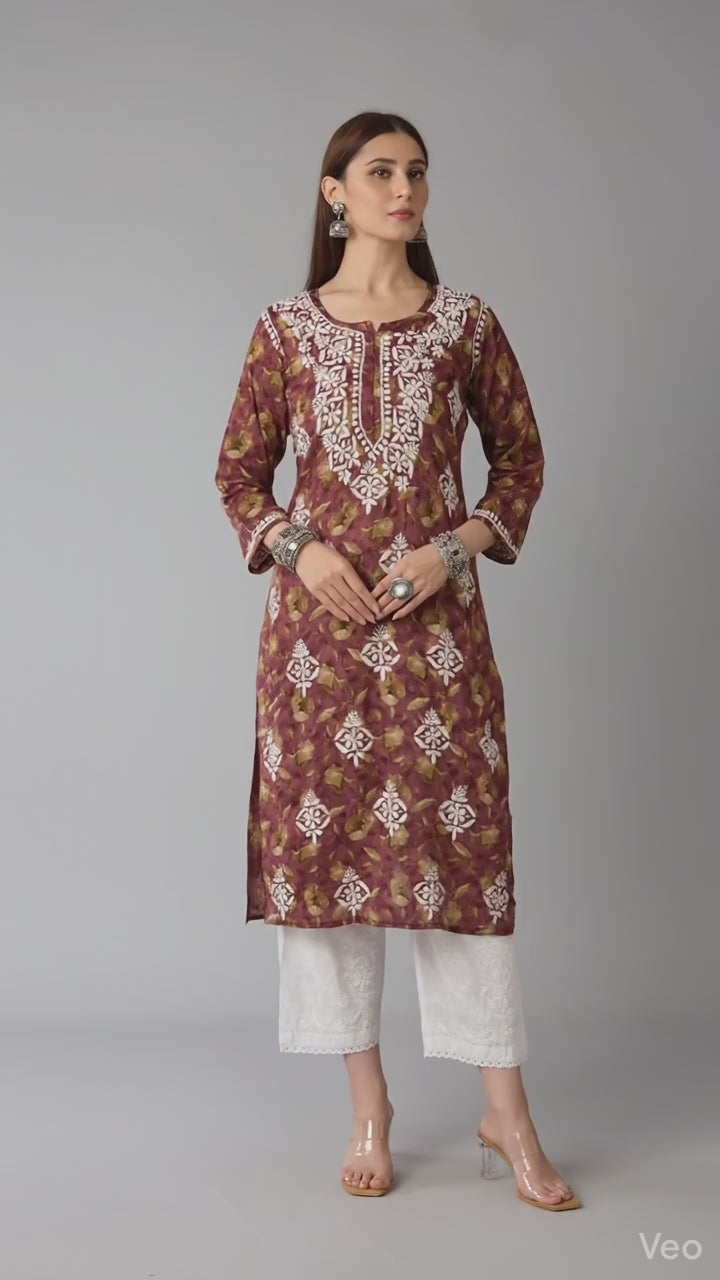 Lucknow Chikankari Hand Embroidered Long Kurta Mulmul