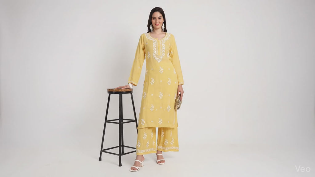 Lucknow Chikankari Hand Embroidered Kurta and Palazzo Set Modal Cotton